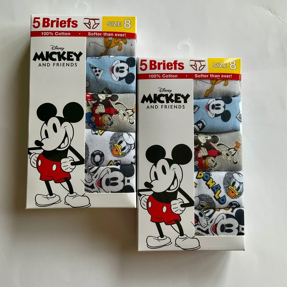 Disney Mickey & Friends Bundle of 2 New 5 Pack Briefs Sz 8 100% Cotton Underwear